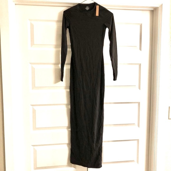 NWT SKIMS Fits Everybody Bodycon Maxi Dress Crewneck Long Sleeve Onyx Black S - Picture 4 of 6